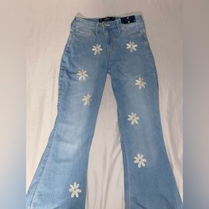 High-Rise Light Wash Floral Embroidery Flare Jeans